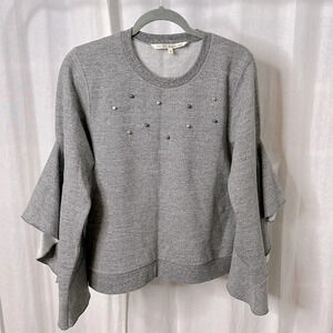 RACHEL ROY Cotton Sweatshirt Pearl Details Ruffled Wide Arms, Size M